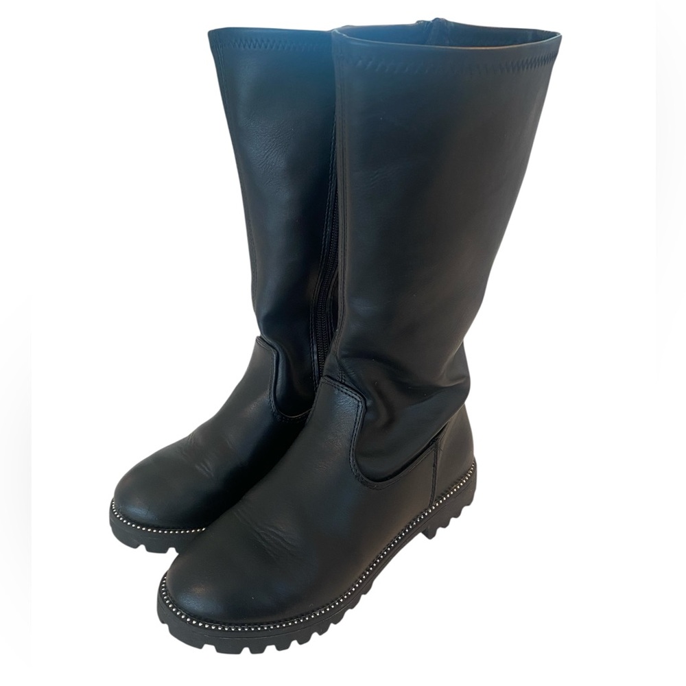 SO Girls’ Trini Black Faux Leather Knee-High Boots  Size: 1